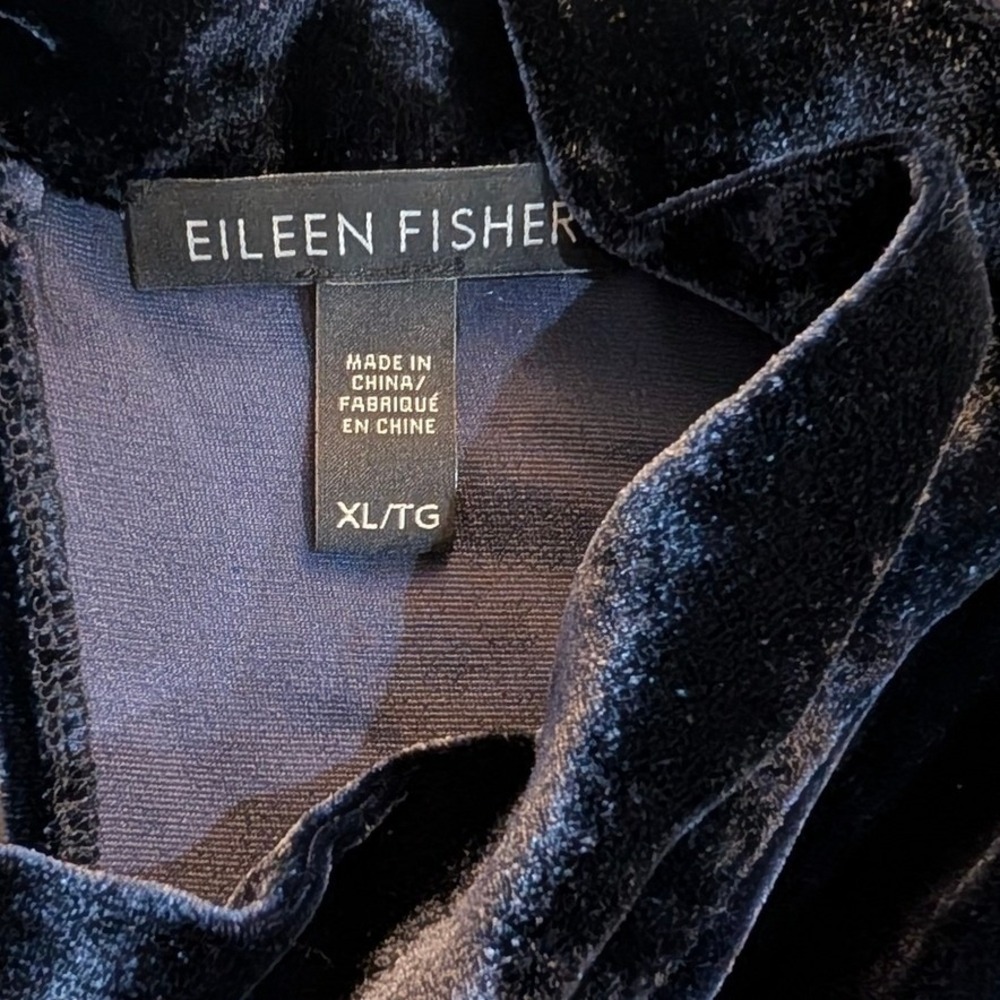 Eileen Fisher Navy Blue Silk Blend Velvet Mock Neck Back Tie Shift Dress XL - Picture 11 of 15
